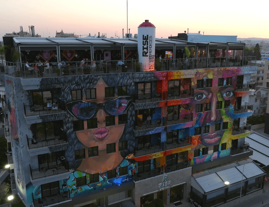 Drone View of Rise Street Art Hotel Façade & Rooftop