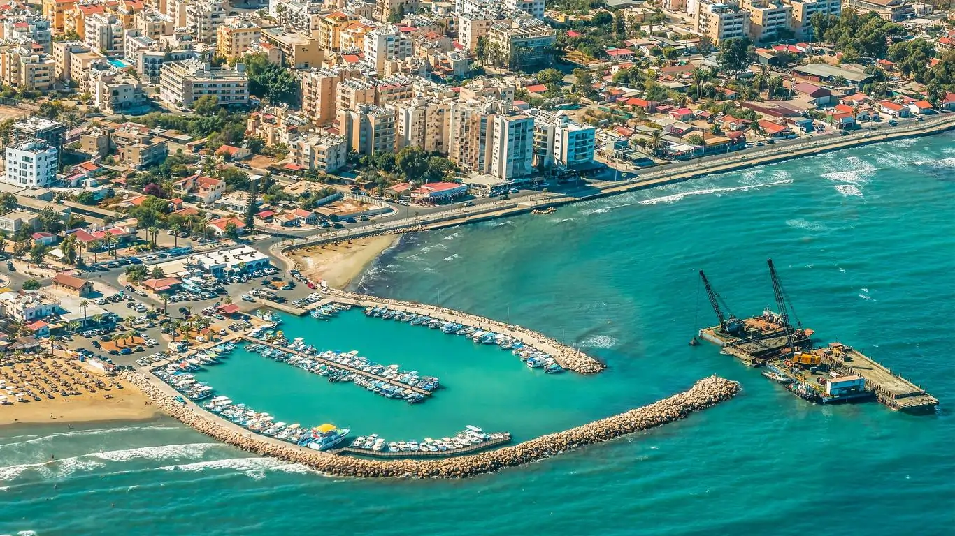 Aerial view of Larnaca city and marina