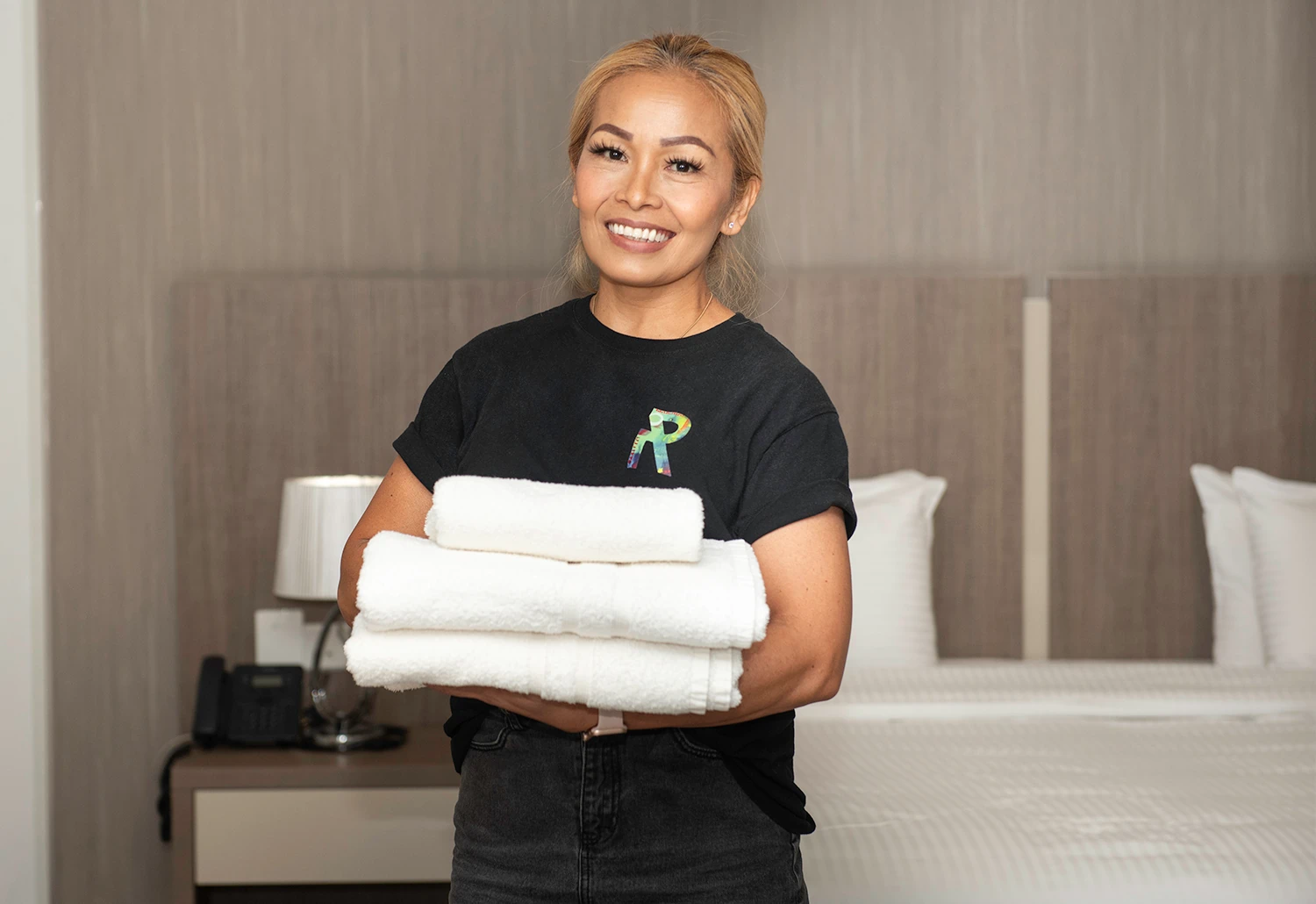 Housekeeper with towels