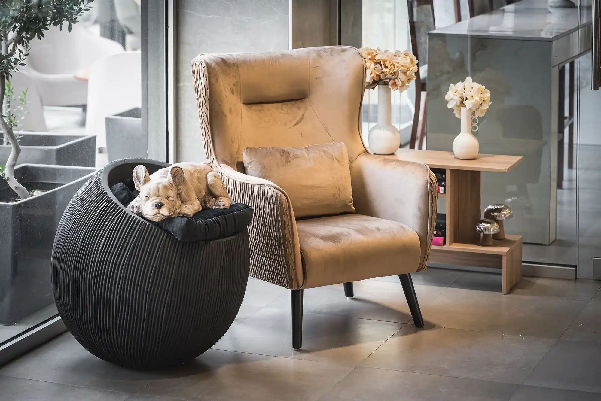 Spacious seating area with natural light