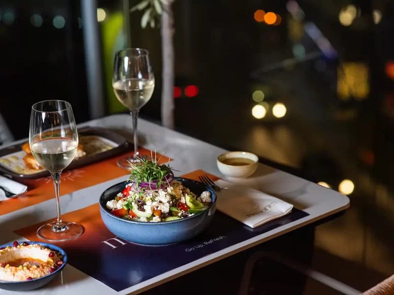 greek salad and wine memories rooftop larnaca